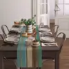 Turquoise Blue Green Wood Striped Linen Table Runners Dresser Scarves  Decor for Kitchen   Holiday Party 3