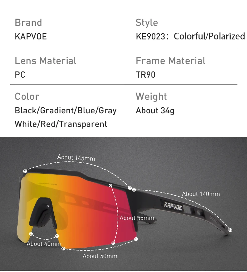 Kapvoe fahrrad brille polarisiert mtb rennrad brille uv400 schutz sonnenbrille ultraleichte sport brillen ausrüstung – Detail 2
