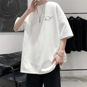 Men's Cotton T-shirts White Mens Oversized T Shirt Space Print Summer Casual Wear 5XL Tee Shirts for Men Fashion Male Clothes