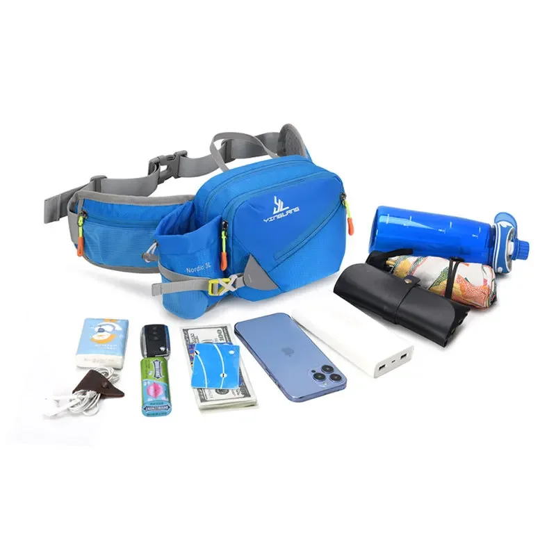 Nylon Waist Pack for Hiking Marathon Trail Running Outdoor Sports Water Bottle Holder Adjustable Lightweight Belt Bag