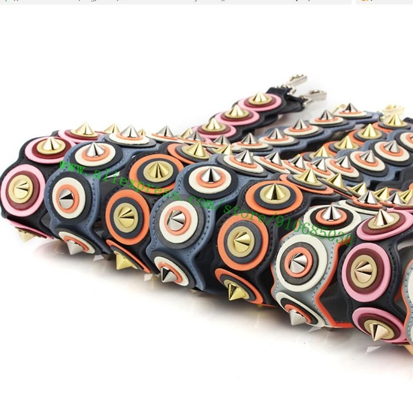 Spikes Studs Cone Studded Real Calf Leather Bag Strap You For Lady Designer Handbag Women Bag Purse Carry Belt Wavy Edges