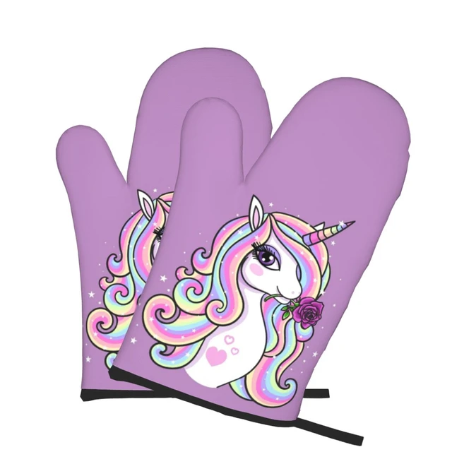 Girly Unicorn Purple Oven Mitts 2pc Heat Resistant Gloves Kitchen