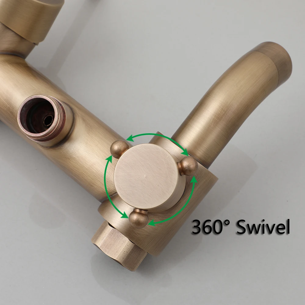 YANKSMART Antique Brass Bathroom Shower System Set Wall Mounted Sliding Bar Bath Shower Rainfall Swivel Spout Mixer Water Faucet