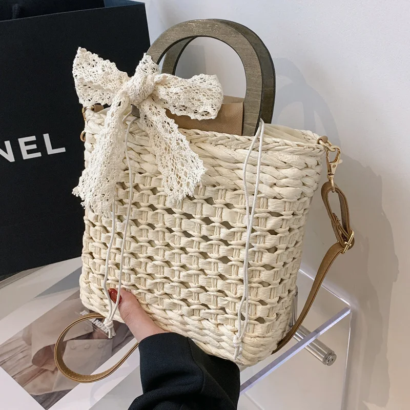 Women Straw Basket Crossbody Bags Top Handle Shoulder Bags