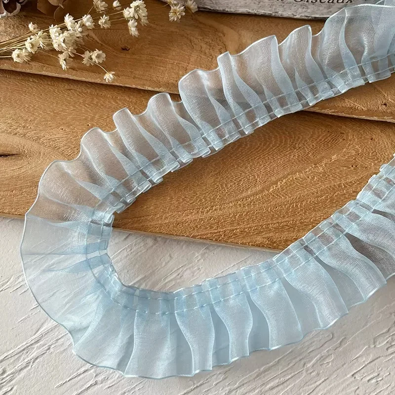 Lace Accessories 1 Meter Blue Series Lace Ribbon Handmade Diy Decorative Skirt Hem Clothing Accessories Pleated Ruffles Wide