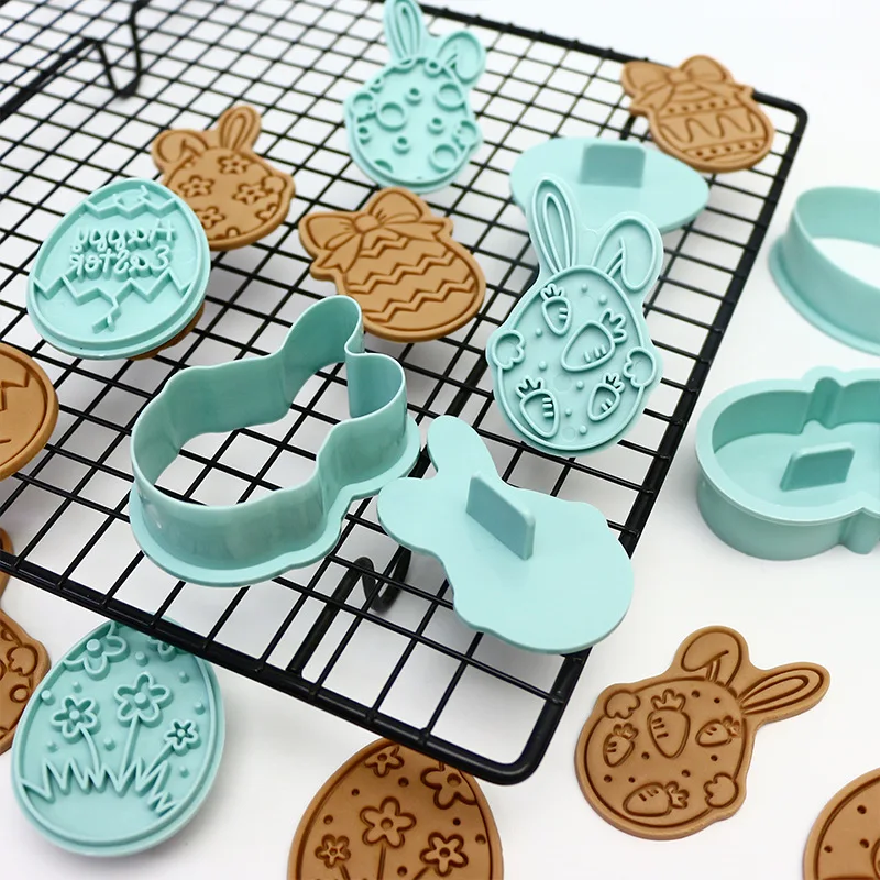 Easter Plastic Cookie Cutter Rabbit Egg Biscuit Cutter 3D Cartoon Bunny Molds Baking Tools Party Cupcake DIY Supplies 1Set cookie cutter baking mold cookie mould cookie printing mold