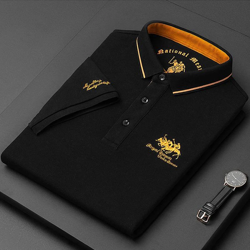 

2024 High quality men's cotton embroidered POLO shirt, summer new high-end business casual lapel short sleeved T-shirt top