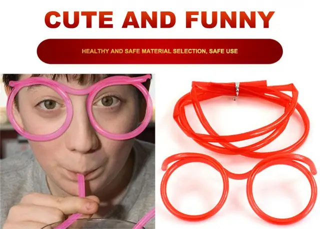 8pcs random colors Boys Girls Teen Funny Flexible Drinking Straw Glasses  Decorative Accessories For Birthday Party Supplies Favors Game Black Friday