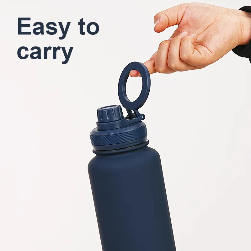 1L Sports Thermos Cup With Handle,Cellphone Magnetic Stand Drinkware,Stainless Steel Vacuum Flasks,Camping And Gym Water Bottle