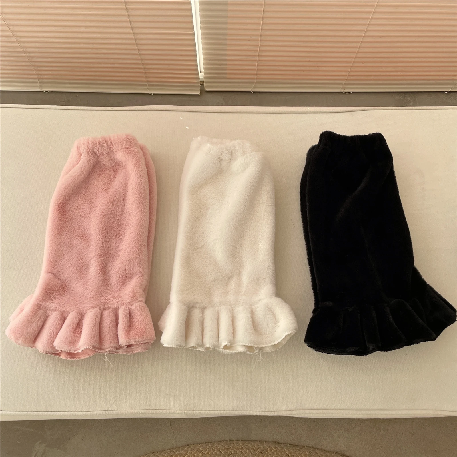 따뜻한 솔리드 컬러 플러시 레그 워머 여성용, 풋리스 스트레치 플레어, 송아지 커버, 스트리트웨어, 블랙/밀키 화이트/핑크