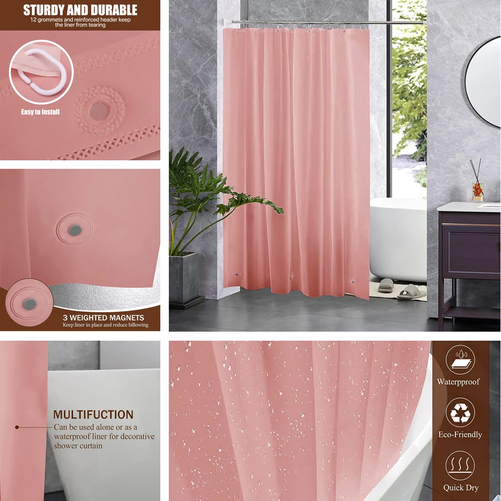 Waterproof Transparent/Colorful PEVA Shower Curtain with Hooks - Mildew Resistant Luxury Bathroom Decor