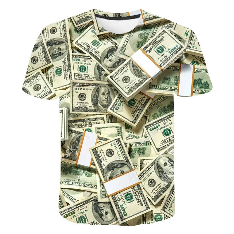 

2023 Fashion Summer USD Dollar Bills Money 3D Print T Shirts Casual Kids Fashion Streetwear Men Women Children Short Sleeve Tops