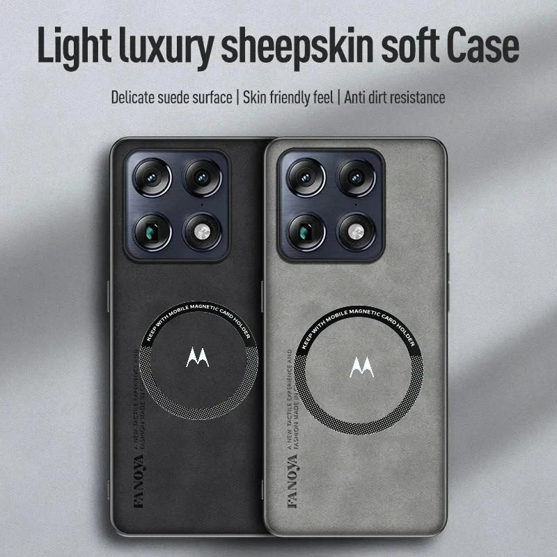 Premium Sheepskin Leather Case with Car Magnetic Mount and Anti-Drop Protection