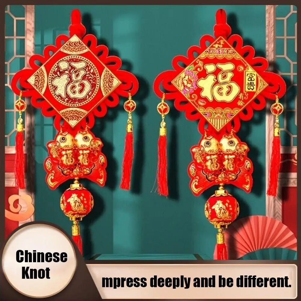 

Large Chinese Knot Hanging Pendant 2024 Chinese New Long Year Festival Spring Character Fu Lucky Tassel Pendant Traditional V0F1