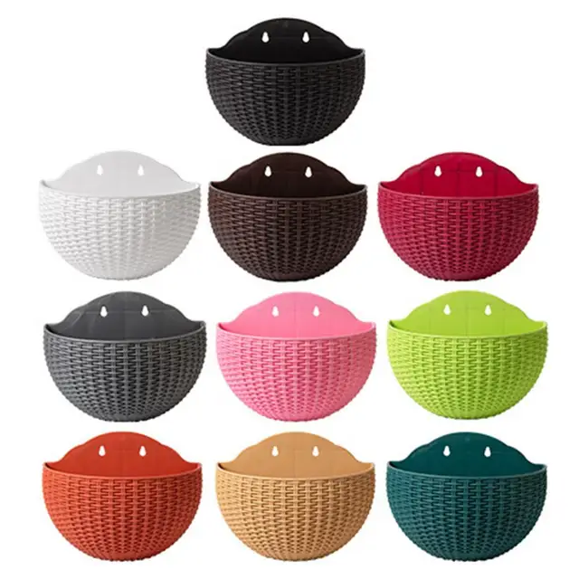 Rattan Fal Lógó Fél Kerek Virágcserép Kosár Virágpot Gyönyörű Falra Szerelt Műanyag A Kerthez - Image 5