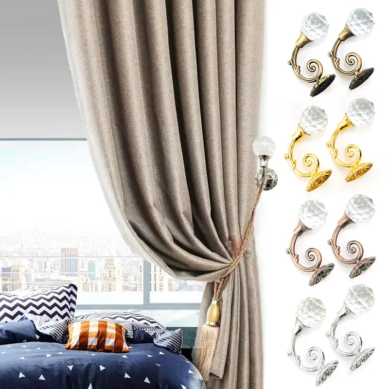 

1 Pair Crystal Curtain Holdback Hook Wall Mounted Clothes Coat Hat Towel Hanger Household Decorate Modern Furniture Accessories