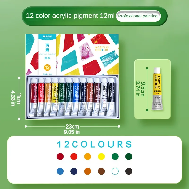 M&G 12/24 Colors Acrylic Waterproof Paint Set Hand Drawn Portable Aluminum Tube Wall Painting Fluid for Student DIY  5/12ml 5