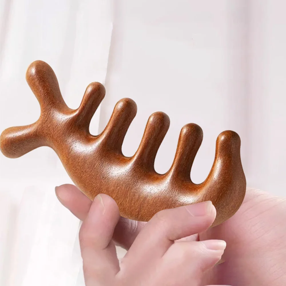 Meridian Massage Hair Comb Five-Tooth Handleless Chinese Acupuncture Head Comb Blood Circulation Sandalwood Scalp Meridian