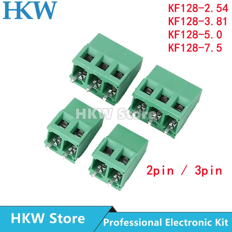 10 Stück KF128 MG128 2-polig, 3-polig, 2,54 mm, 3,81 mm, 5,0 mm, 7,5 mm Abstand, Klemmenblock, Spleißschraubentyp, PCB-Schraubklemme, spleißbar