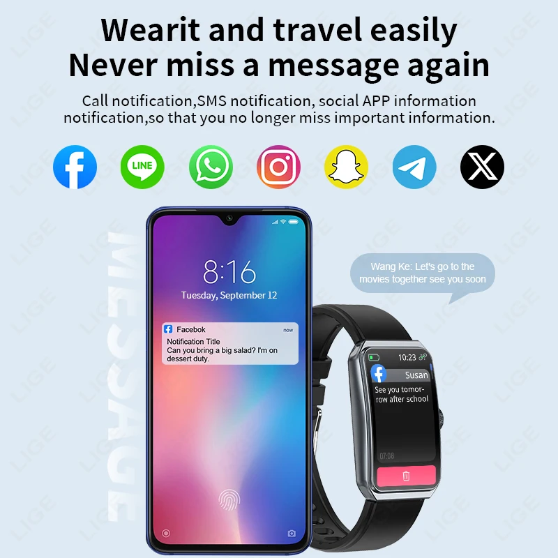 LIGE 1.47" Waterproof Silicone Smart Watch Bluetooth Call Message Reminder Sleep Monitoring Smartband Pedometer Sport Bracelet