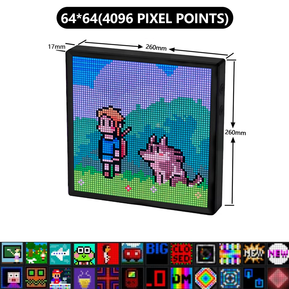 Bluetooth LED Pixel Panel 64x64 RGB Programmable Pixel Art Display APP Control Creative Animations Digital Clock For Desk Room 6