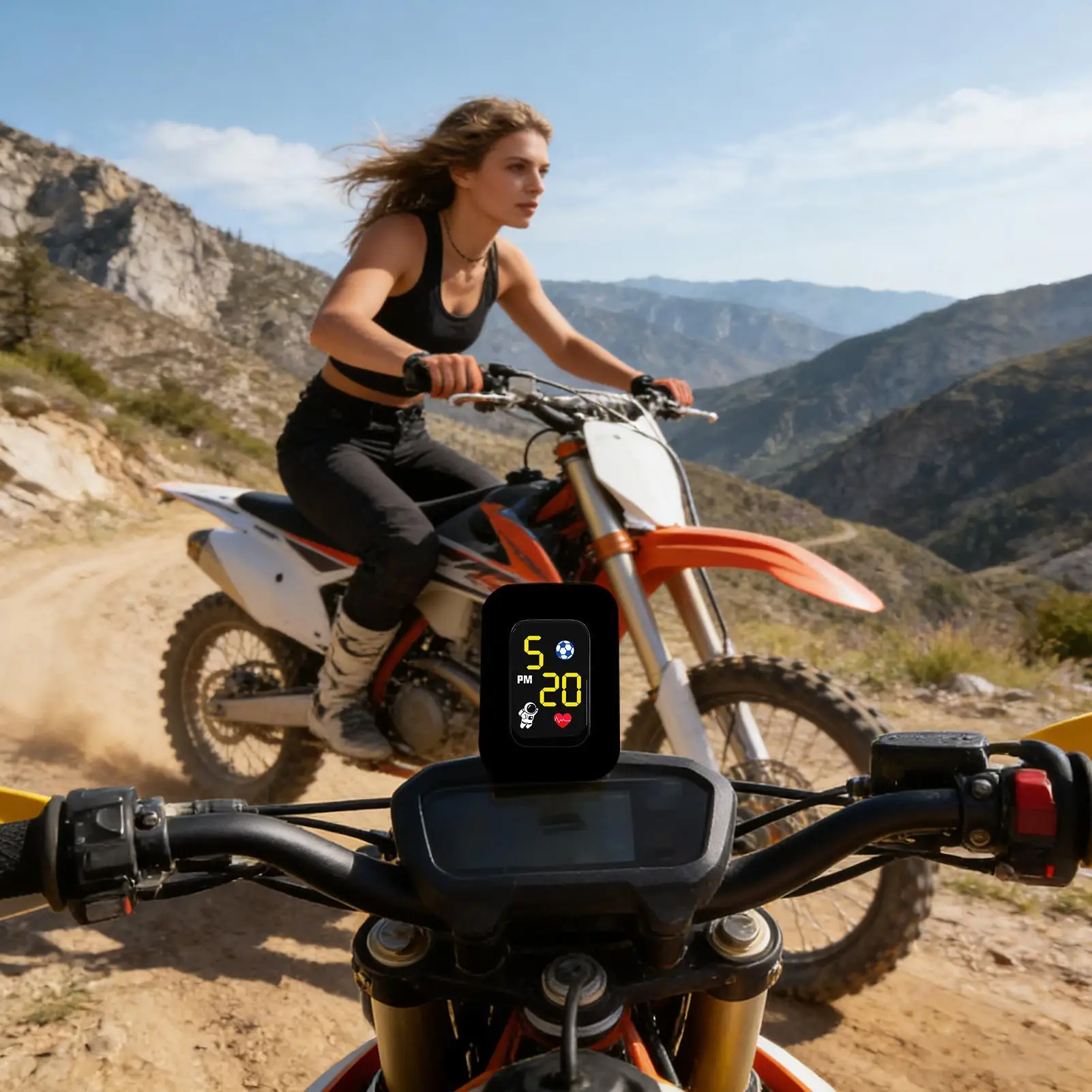 Waterproof Digital Motorcycle Clock with Illuminated Display, Dash-Mounted Timepiece