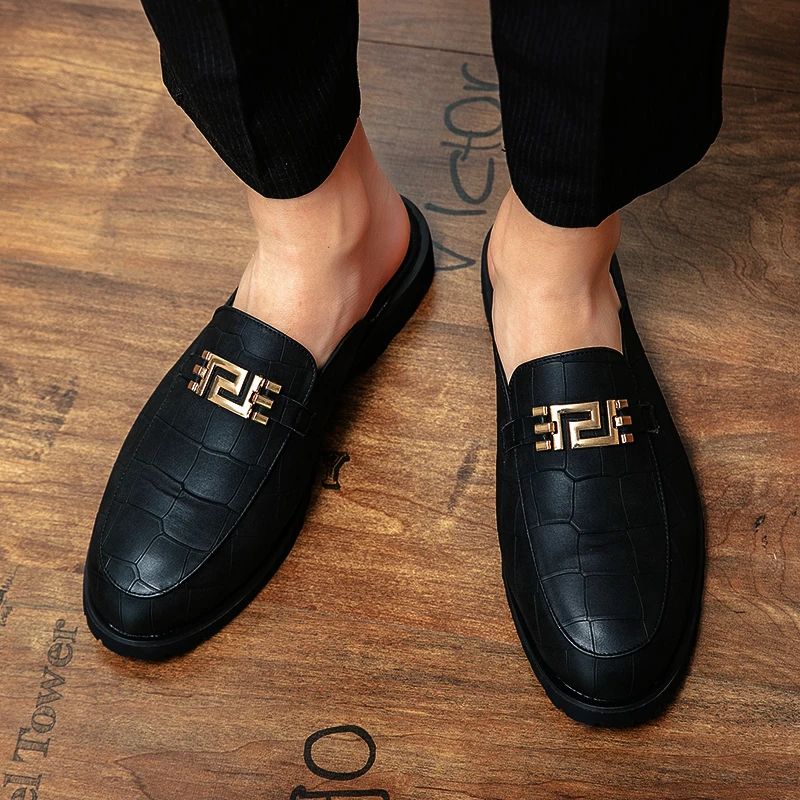 British Style Men's Patent Leather Mules Shoes Daily Outdoor Homme