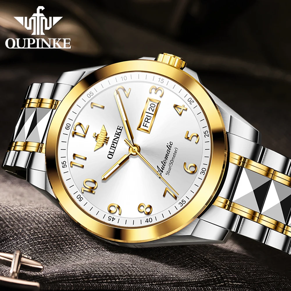 

OUPINKE Watch for Men Automatic Mechanical Watch Waterproof Sapphire Man Business Wristwatch Top Brand Luxury Luminous Pointer