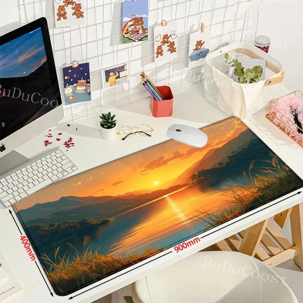 Mauspad mit Sonnenuntergangslandschaft XXL, großes Teclado-Mauspad, Landschaften, minimalistisches Gaming-Zubehör, große Schreibtischunterlage, Gamer-Tastatur, Teppich – Detail 2