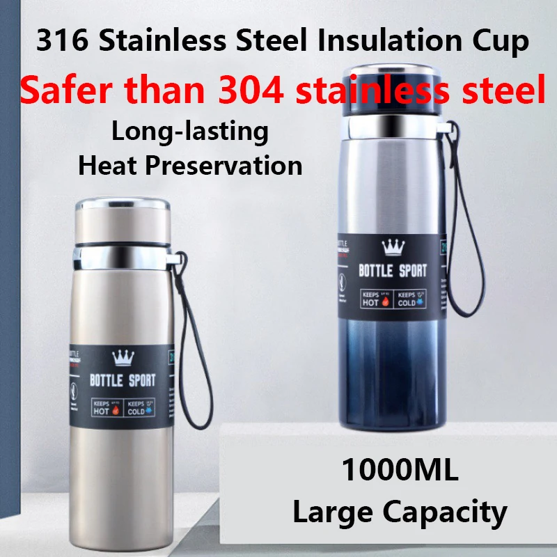 316 Stainless Steel Thermos Water Bottle With Straw Tumbler Vacuum Flask  Portable Hot Drinks Thermos Cup Insulated Water Pot - AliExpress