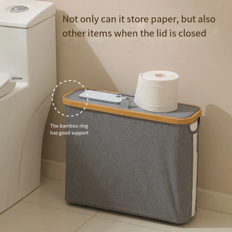 Wood Frame Toilet Paper Holder On The Floor-Large Capacity Organizer For Bathroom Waterproof Toilet Paper Holder With Lid