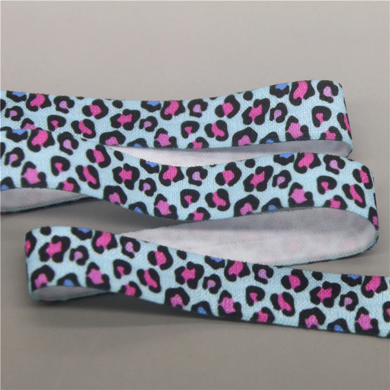 DHK 5/8'' 5yards Leopard Cow Pattern Printed Fold Elastic FOE Stretch Ribbon Decorations Craft DIY Sewing E2211