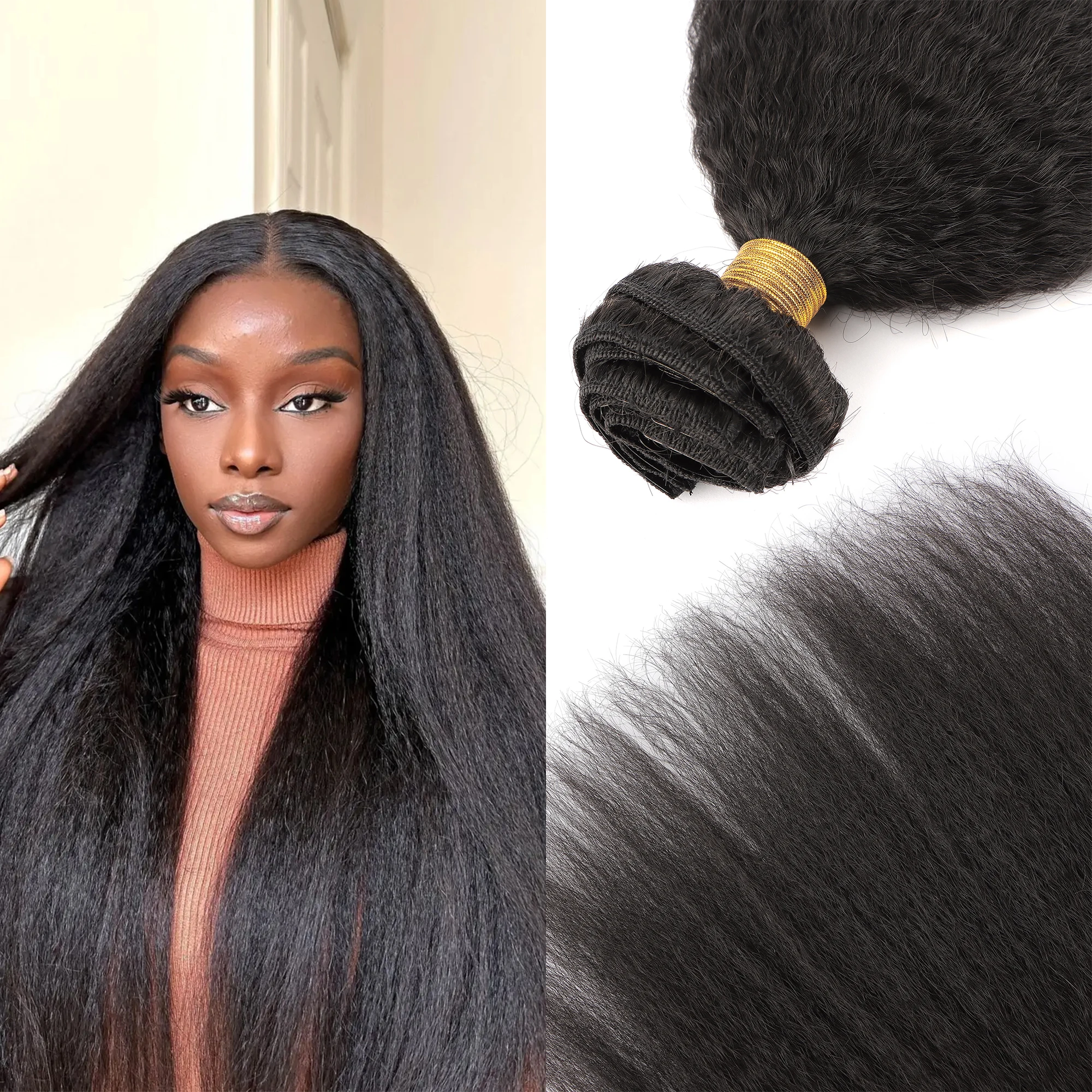AHVAST kinky straight100g clip in weft hair extension natural color human hair virgin weft extensions