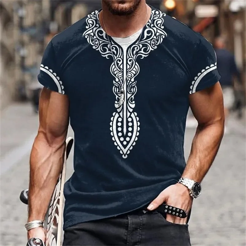 Vintage Ethnic Style Short Sleeved Outdoor Street Men's Fashion T-shirt 3D Printed Men's Fitness Tops Daily Casual Sports Tees 3
