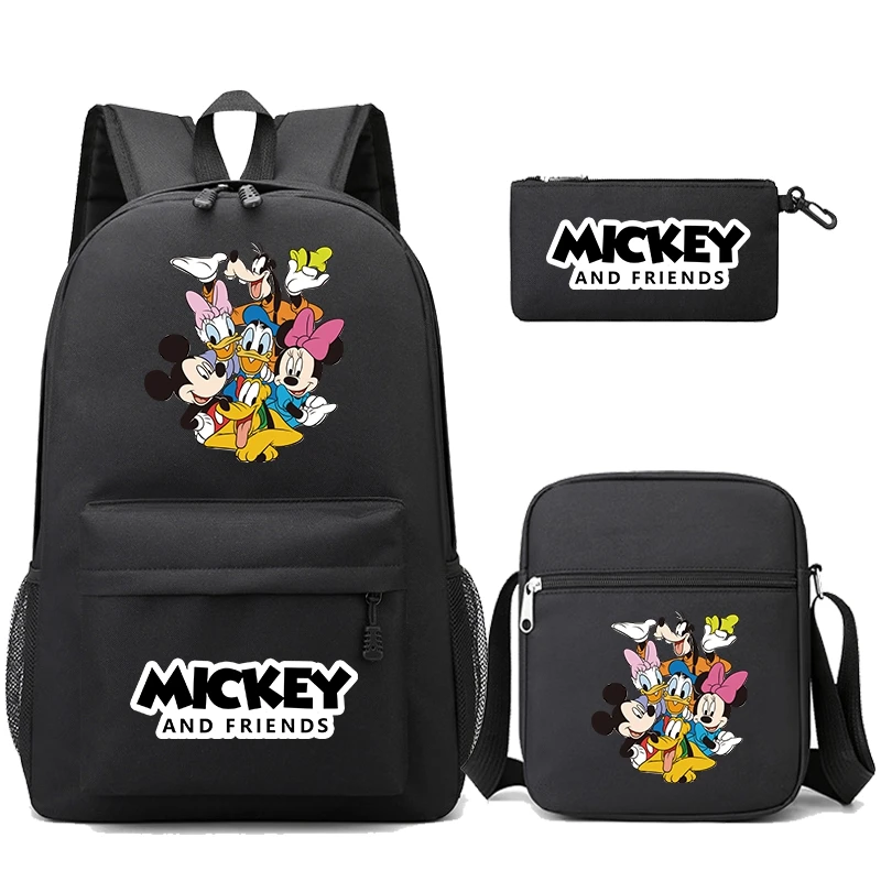 

3Pcs/set Mickey Minnie Backpack Boy Girl Rucksack Teenager Student Back To School Schoolbag Big Capacity Donald Duck Cartoon Bag