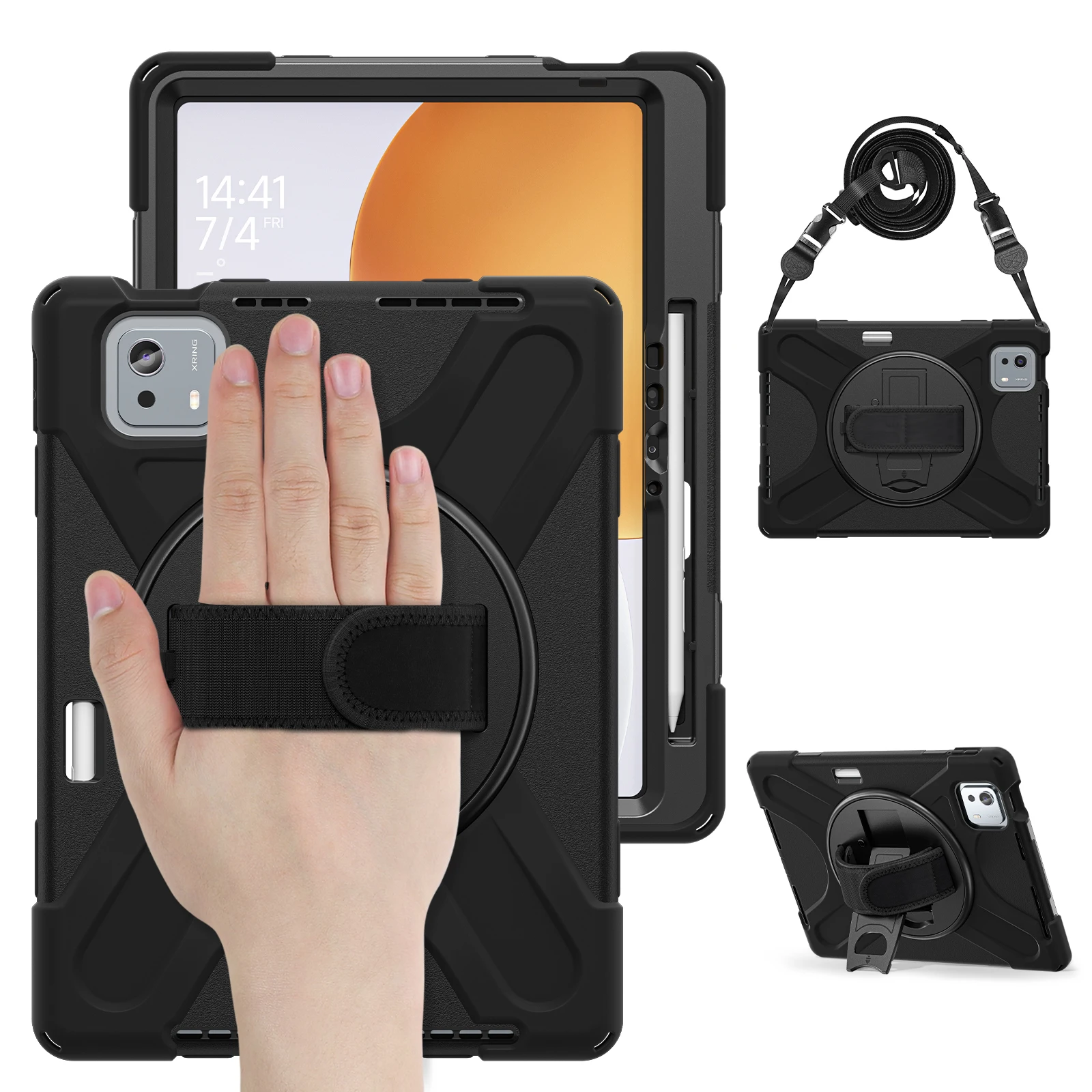 Durable 360° Rotating Tablet Case with Shoulder Strap