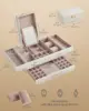 Large capacity jewelry box with mirror, jewelry storage with drawers, PU surface with stitching, 10.6 x 15 x 6.3 inches 5