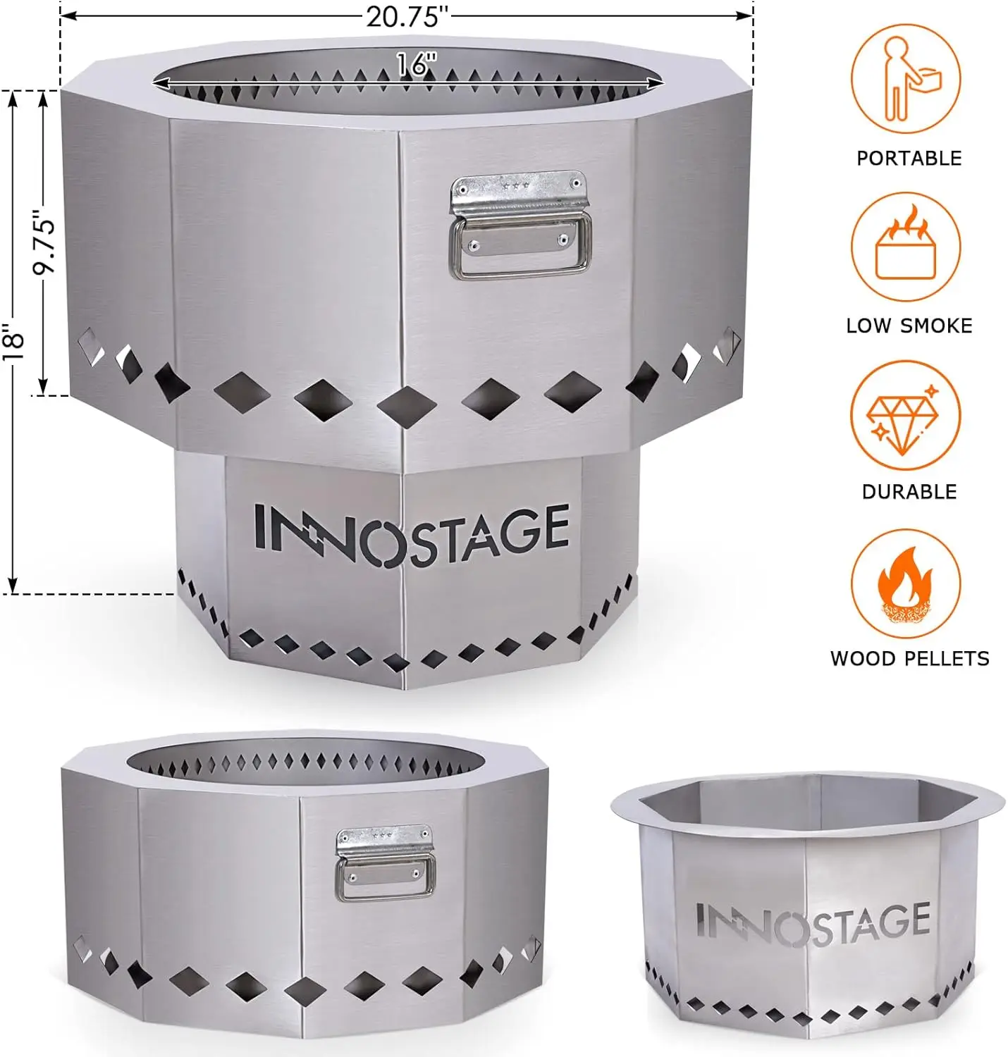 Stainless Steel Fire Pit - Smokeless Portable Design Woodpellet Firepits 5