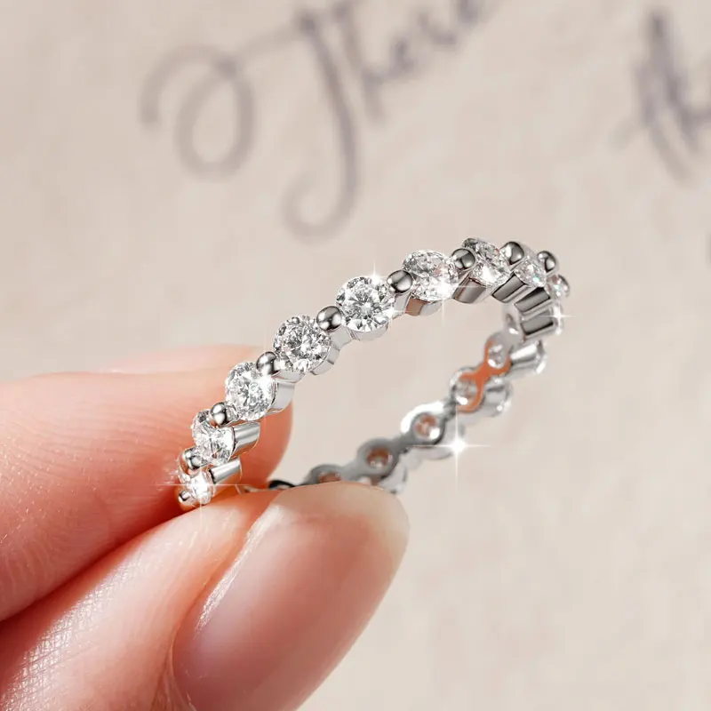 Lnngy Trendy Lab Created Diamond Stapelbarer Verlobungsring für Frauen, zertifizierter VVS1 3 mm Moissanit-Ewigkeitsring, Schmuck, Geschenk – Detail 12