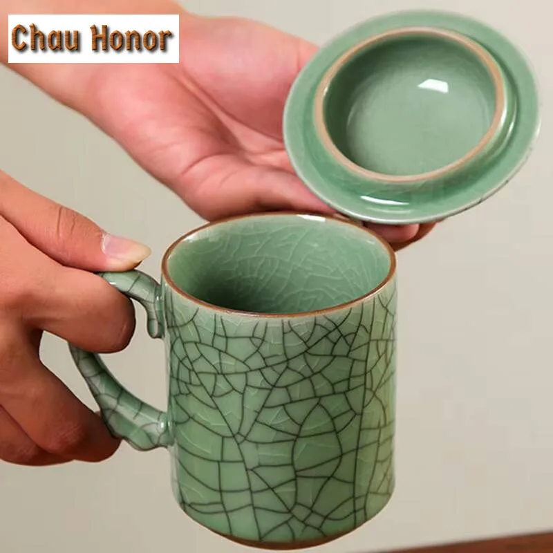 450ml Handmade Longquan Celadon Coffee Mug Milk Cup Afternoon Tea Mug Water Ice Cold Juice Jug Personal Office Water Cup Cafes