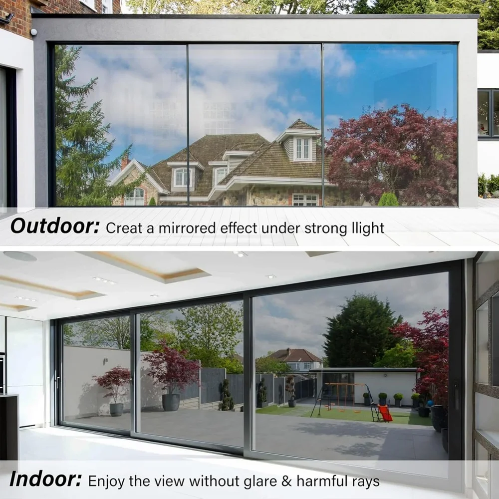 Window Privacy Film One Way Daytime Privacy Static Cling Sun Blocking Anti UV Reflective for Home and Office