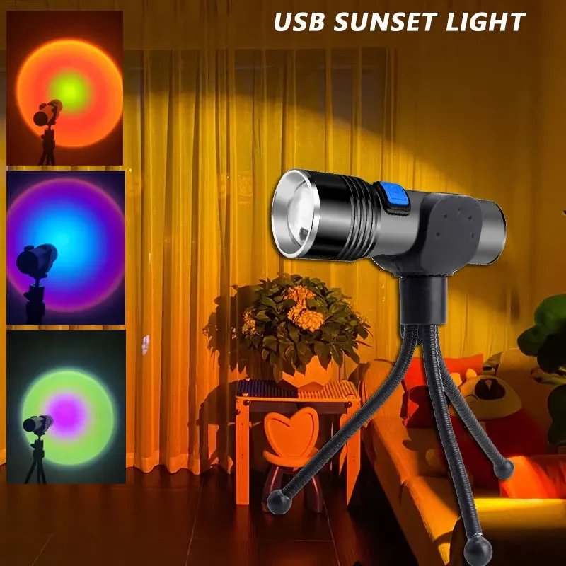 

USB Sunset Lamp Rainbow Atmosphere Led Night Light Sunset Projector Lamp Bar Coffee Store Wall Home Decoration LED Flashlight