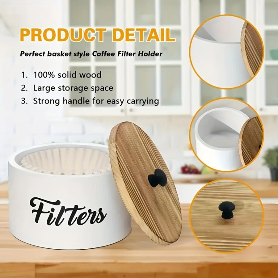 Coffee Filter Holder Farmhouse White Filter Storage Container Basket Counter Coffee Bar Accessories Station