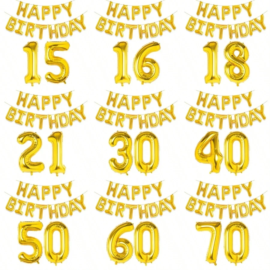 Gold Happy Birthday Zahlen-Folienballons für Erwachsene, Party-Dekoration, Mann und Frau, 14, 15, 16, 17, 18, 21, 30, 40, 50, 60, 70 Jahre alt, Weihnachten – Detail 11