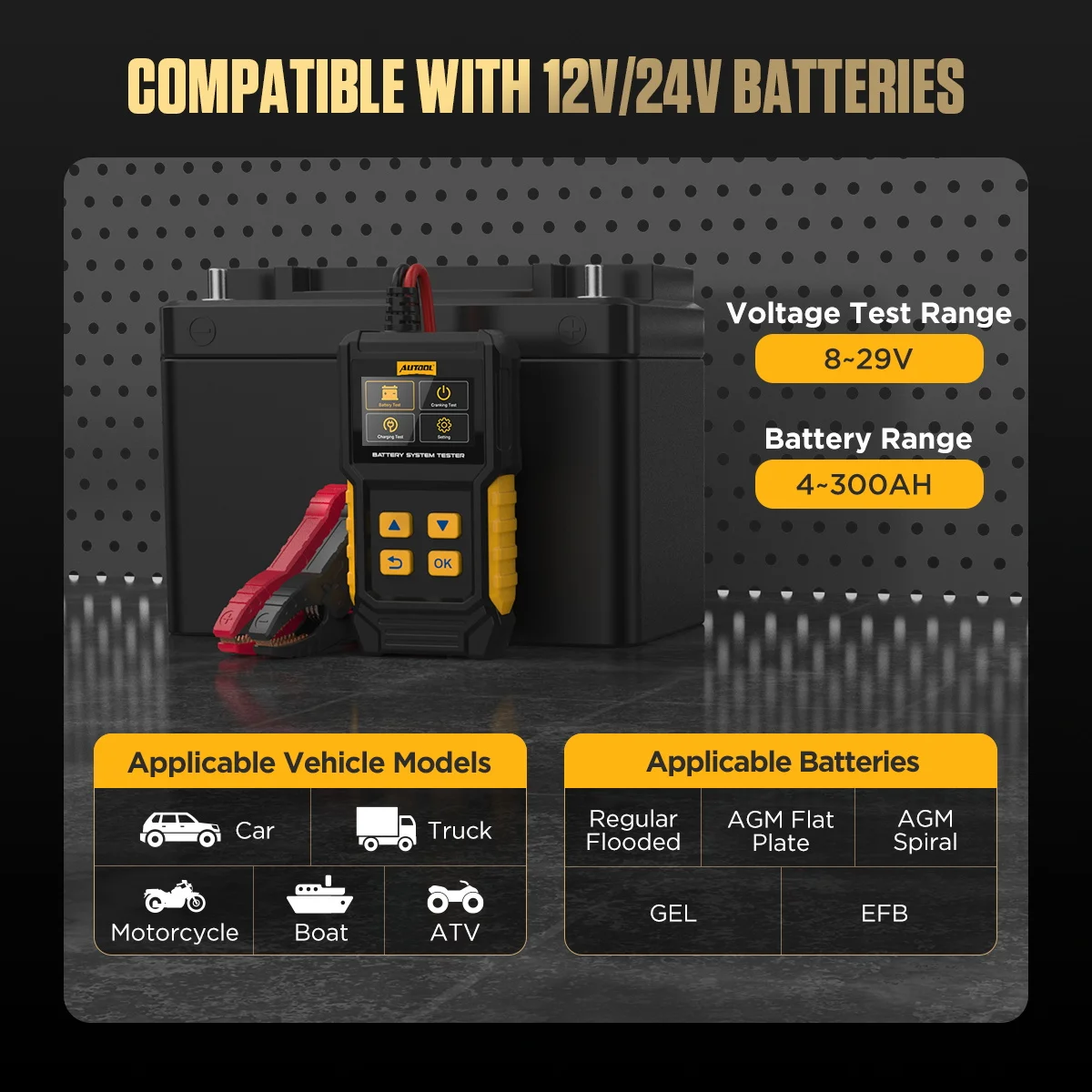 【新品】AUTOOL BT360 デジタル バッテリーチェッカー バッテリー診断器 AUTOOL BT360 8-29V 車バッテリーテスターデジタル自動車診断