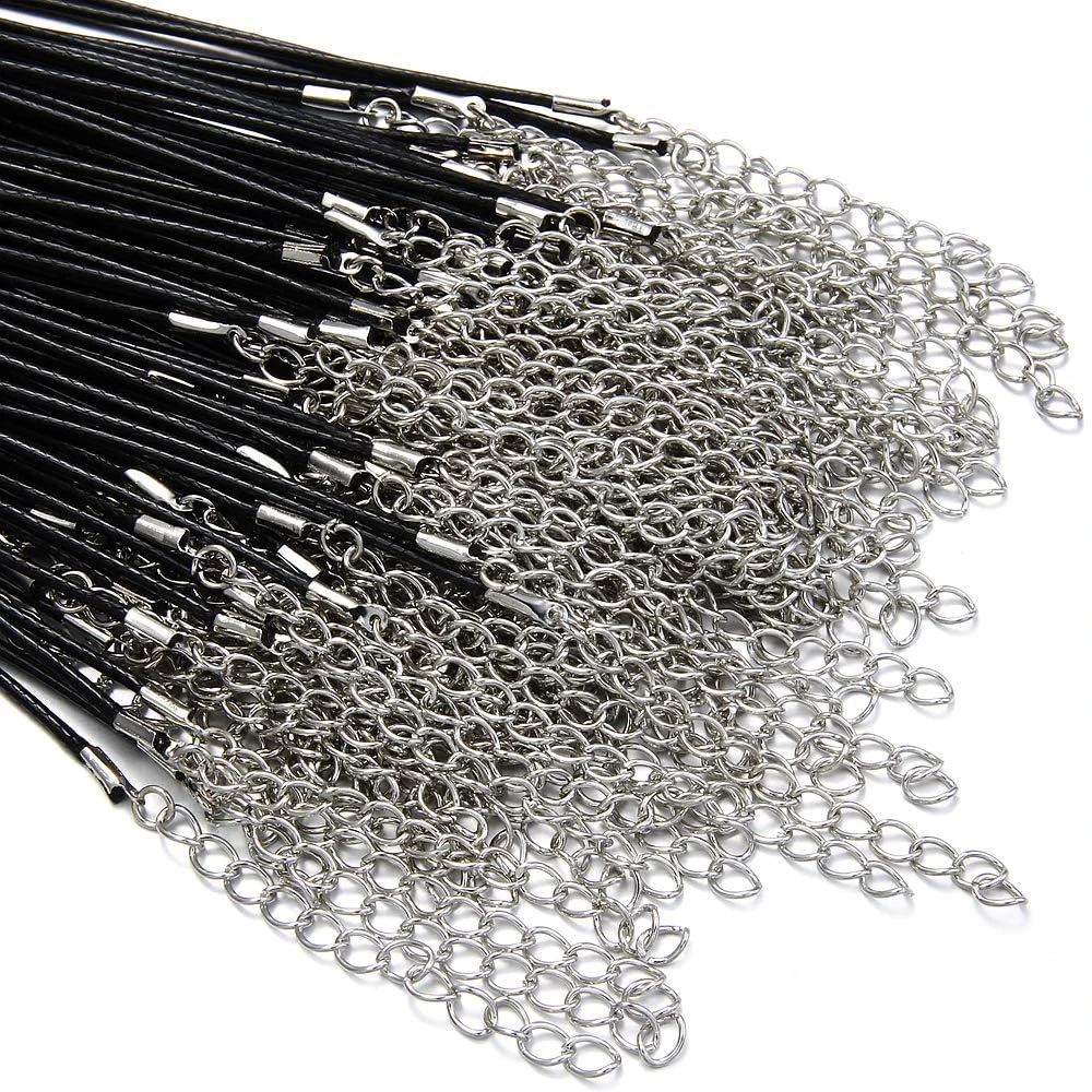 10/20/30/50Pcs Schwarz Lederband Wachs Seil Karabinerverschluss Kette Halskette Anhänger Ketten Für DIY schmuck Machen Liefert Zubehör – Detail 4
