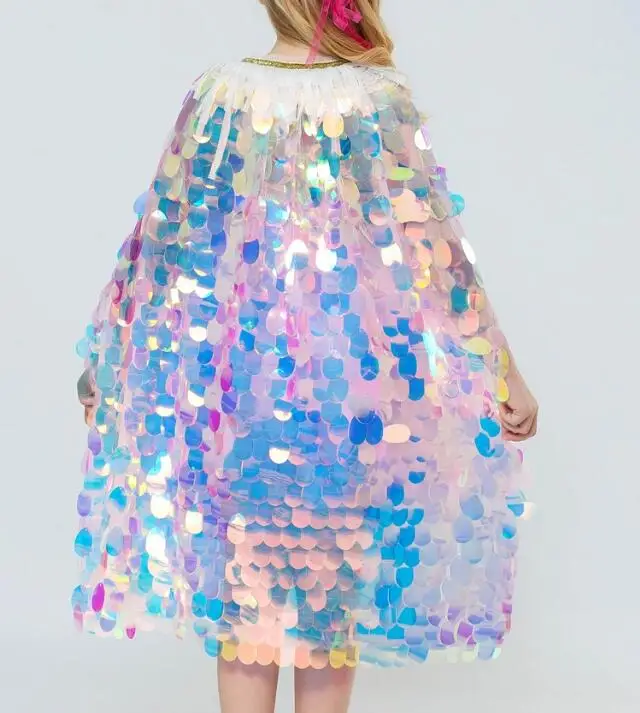 

Girls Hologram Sequin Clock Pink Scale Stage Mermaid Performance 75cm