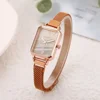 2024 New Women Watches Fashion Square Ladies Quartz Watch Magnetic Strap Green Dial Simple Rose Gold Mesh Luxury Women Watches 2