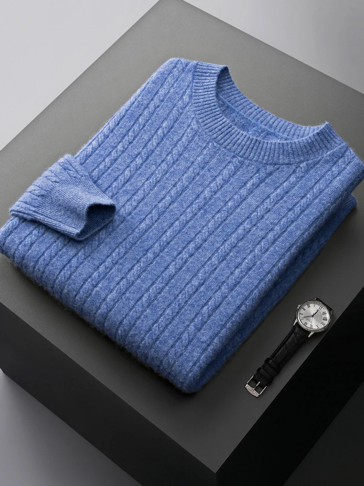 Men's 100% Pure Goat Cashmere Sweater Winter New O-Neck Knit Pullovers Youth High-End Warm Tops Plus-Size Jacquard Shirt