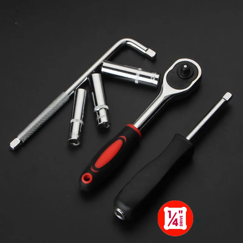 1/4" 6.35mm Drive Hex Socket Set Cr-v Alloy Rustproof Hexagon Ratchet Wrench Socket Head 50mm Long Key Sockets Joint Hand Tool